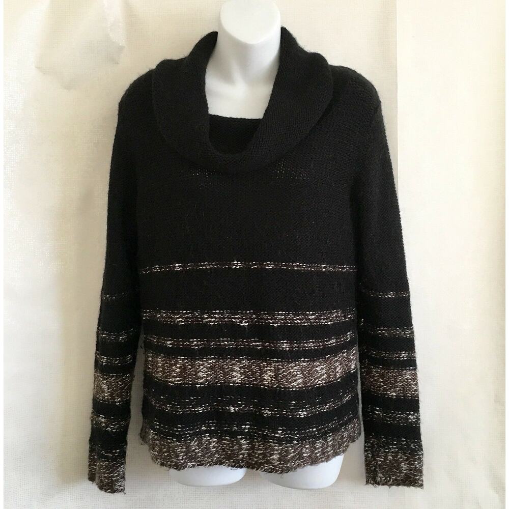 Ann Taylor LOFT Women's Sweater Size M Alpaca/Wool Blend Cowl‎ Neck Black/Brown